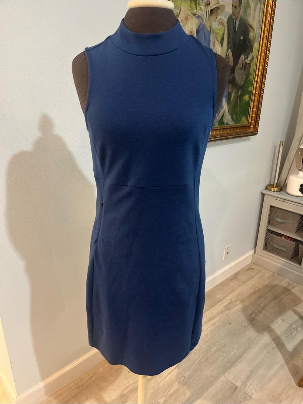 Title Nine Tank Dress Womens Small Mock Neck Pinoe Fit Flare Blue Stretch